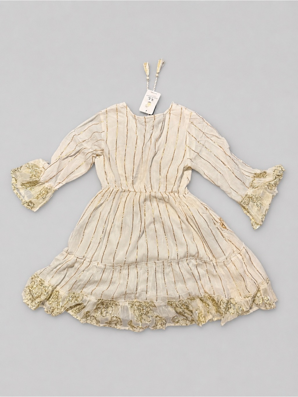 Ivory Mini Dress with Gold Embroidered Accents - Picture 4 of 5